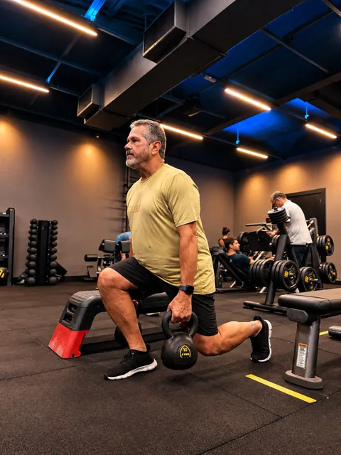 Treino de avanço com kettlebell na academia